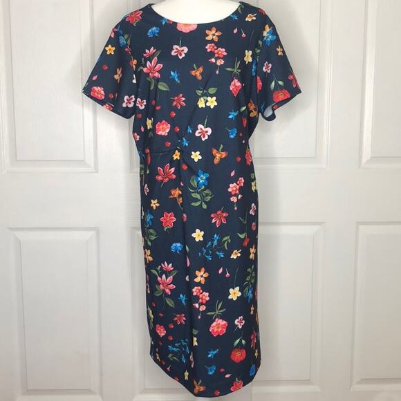 NWT tahari navy floral printed Dress - Picture 1 of 8